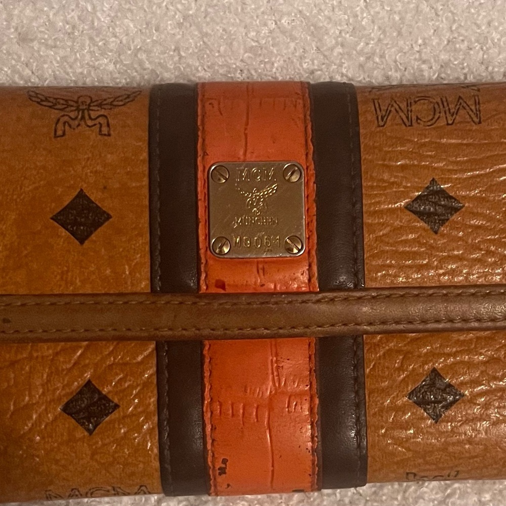 MCM Tan and Orange Logo Wallet
